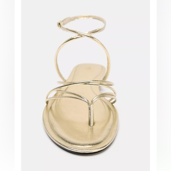 NEW! Zara Gold Strappy Flat Sandals - Picture 4 of 8
